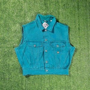 Teal Blue Painted Denim Vest
